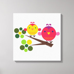 Love Birdies Stretched Canvas Muurkunst Afdruk