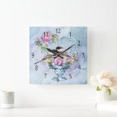 Love Birds And Roses Wall Clock Vierkante Klok (Huis)