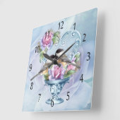 Love Birds And Roses Wall Clock Vierkante Klok (Hoek)