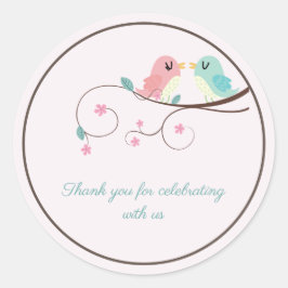Love Birds Bloemen Roze Bruiloft Dank u sticker