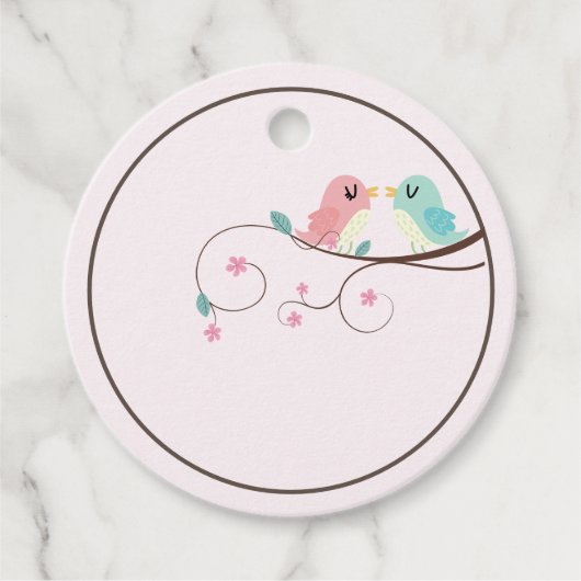 Love Birds Bloemenroze Bedankjes Labels (Voorkant)