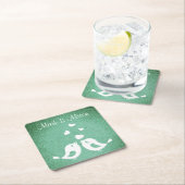 Love Birds Elegant Green Personalised Kartonnen Onderzetters (Insitu)