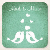 Love Birds Elegant Green Personalised Kartonnen Onderzetters (Voorkant)