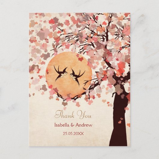 Love Birds - Fall Wedding Thank You Card Briefkaart (Voorkant)