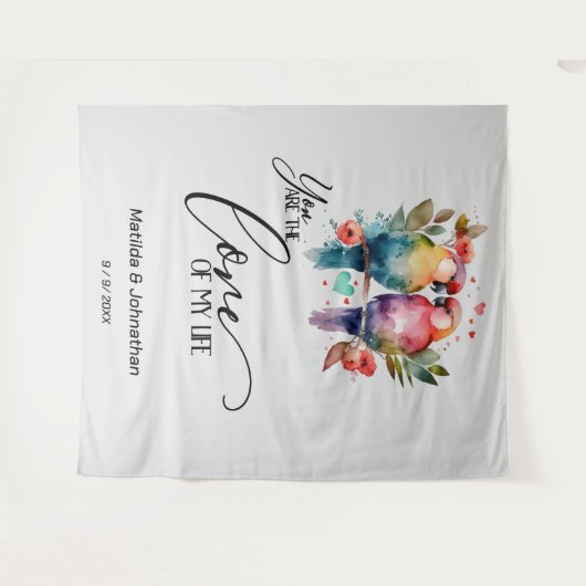 Love Birds. Jij bent de liefde van mijn leven! Wandkleed (Voorkant (horizontaal))