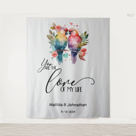 Love Birds. Jij bent de liefde van mijn leven! Wandkleed (Voorkant)