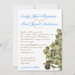 Love Birds Nesting Aqua Blau Schrift Trouwdag Kaart