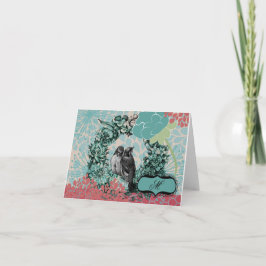 Love Birds on Floral Wreath Feestdagen Kaart