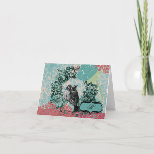 Love Birds on Floral Wreath Feestdagen Kaart