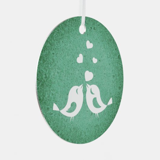 Love Birds on Green Metalen Ornament (Voorkant Rechts)