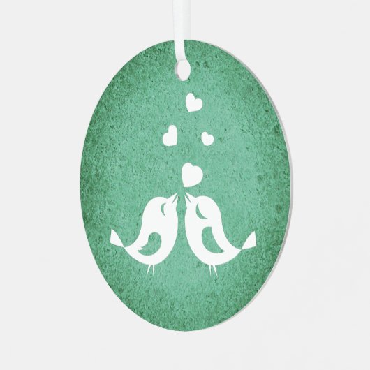 Love Birds on Green Metalen Ornament (Voorkant links)