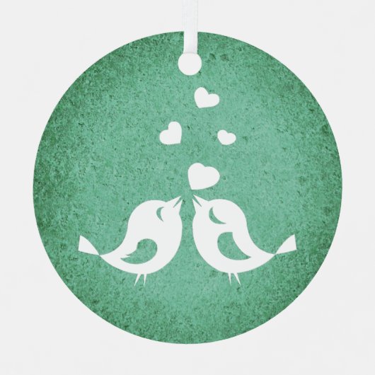 Love Birds on Green Metalen Ornament (Voorkant)