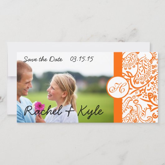 Love Birds Orange Damast Save the Date (Voorkant)