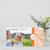 Love Birds Orange Damast Save the Date (Staand voorkant)
