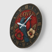 Love Birds Romantic Vintage Floral Grote Klok (Hoek)