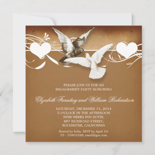 Love Birds verlovingsfeest uitnodigingen (Voorkant)