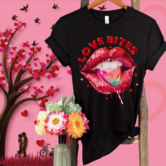 Love Bites Cute Lips Lollipop-Funny Valentijns T-shirt