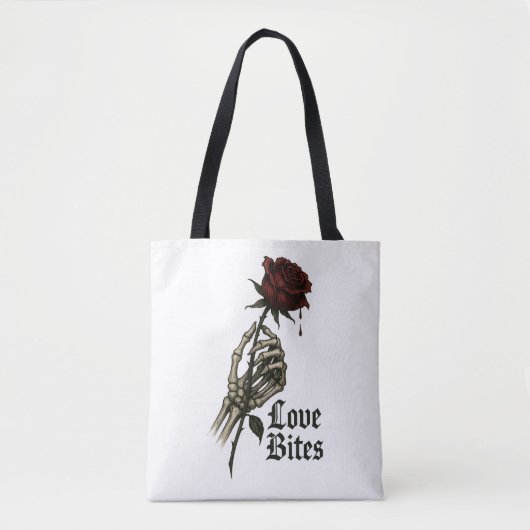 Love Bites: Gotisch Roos & Skeleton Hand Art Tote Bag (Voorkant)