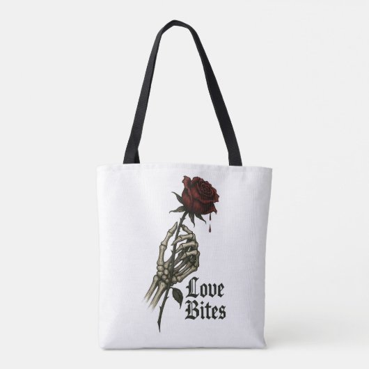 Love Bites: Gotisch Roos & Skeleton Hand Art Tote Bag (Achterkant)