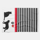 Love Black Cat with Black White Stripes Decor Theedoek (Horizontaal)