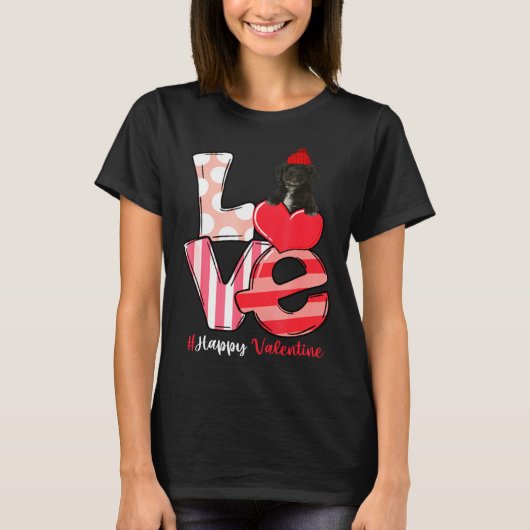 Love Black Cockapoo Dog met Petten Valentijn T-shirt (Voorkant)