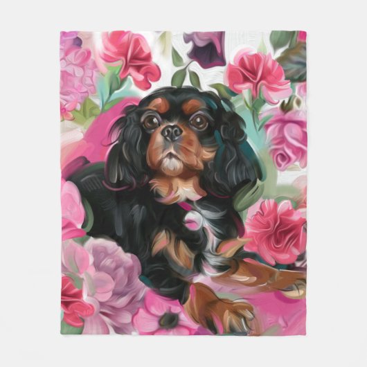 "LOVE" Black en Tan Cavalier blanket MEDIUM Fleece Deken (Voorkant)