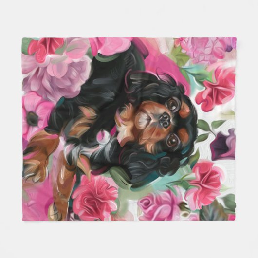 "LOVE" Black en Tan Cavalier blanket MEDIUM Fleece Deken (Voorkant (Horizontaal))