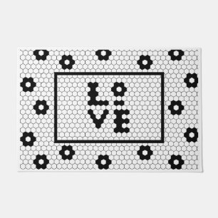Love Black en White Geometric Tegel Design Deurmat
