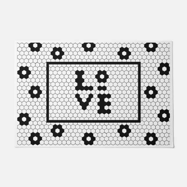 Love Black en White Geometric Tegel Design Deurmat (Voorkant)