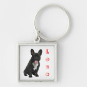 Love Black French Bulldog Puppy Dog Sleutelhanger (Voorkant)