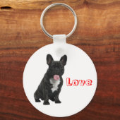Love Black French Bulldog Puppy Dog Sleutelhanger (Voorkant)