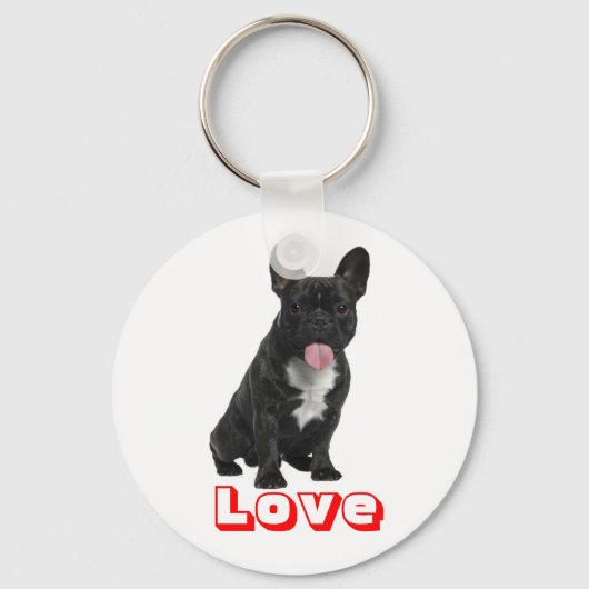 Love Black French Bulldog Puppy Dog Sleutelhanger (Voorkant)
