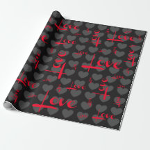 Love Black Grey Hearts Gift Wrap