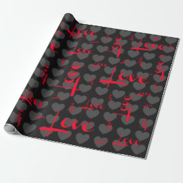 Love Black Grey Hearts Gift Wrap Cadeaupapier