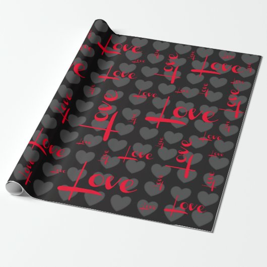 Love Black Grey Hearts Gift Wrap Cadeaupapier (Uitgerold)