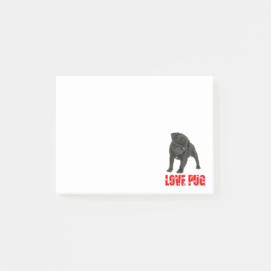 Love Black Pug Puppy Dog Post IT Sticky Notes (Voorkant)