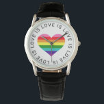 Love Black Rainbow Heart LGBTQ Pride Horloge<br><div class="desc">Liefde is liefde. Liefde heeft geen grenzen. Met deze 8-kleurige regenboogstriped harthorloge met de moderne 'Love is Love is Love... ' zwarte tekst die het ontwerp lijst,  vieren we jullie steun voor de LGBTQ-gemeenschap. Inclusief een schone witte achtergrond.</div>