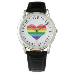 Love Black Rainbow Heart LGBTQ Pride Horloge