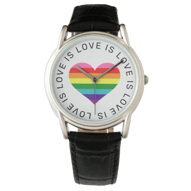 Love Black Rainbow Heart LGBTQ Pride Horloge (Voorkant)