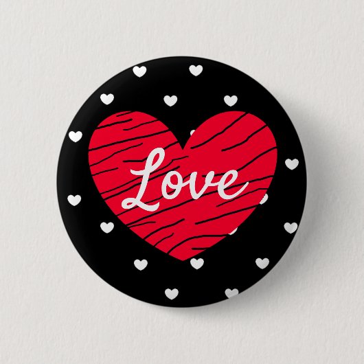 Love Black, Red and White Hearts Button (Voorkant)