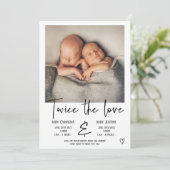 Love black script baby twins aankondiging (Staand voorkant)