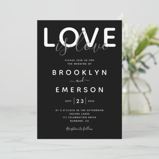 Love Black White Gay Wedding Invitation Kaart (Staand voorkant)