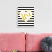Love Black & White Gold Glitter Stripes Canvas Afdruk (Insitu (Woonkamer))