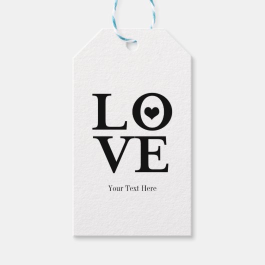 Love Black & White Heart Weddenschap Custom Favor Cadeaulabel (Voorkant)