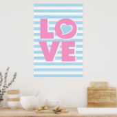 LOVE, blauw hart, Typografie-poster, Valentijn Poster (Keuken)