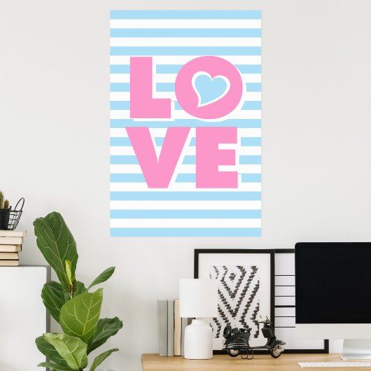 LOVE, blauw hart, Typografie-poster, Valentijn Poster (Thuiskantoor)