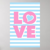 LOVE, blauw hart, Typografie-poster, Valentijn Poster (Voorkant)