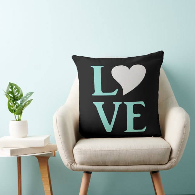 Love Blauwgroen Blue & Black Wedding Shower Party Kussen (Stoel)