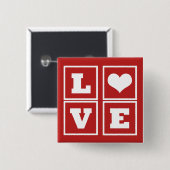 Love Blocks Button, Dark Red Vierkante Button 5,1 Cm (Voorkant /achterkant)
