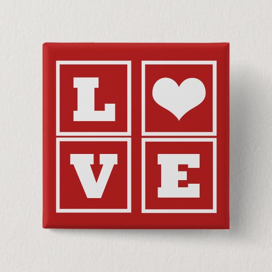 Love Blocks Button, Dark Red Vierkante Button 5,1 Cm (Voorkant)